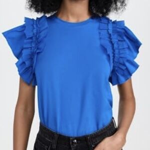 Express blue ruffle sleeve top shirt size small  #ruffles #blueshirt